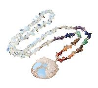 Générique Collier Avec Pendentif Arbre de Vie pour Homme Et Femme|Breloque Ronde en Cristal Naturel Avec Chaîne Des 7 Chakras, Perle en Pierre Précieuse, Amulette Ras Du Cou en Opale