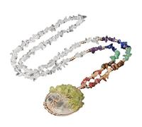 Générique Collier Avec Pendentif Arbre de Vie pour Homme Et Femme|Breloque Ronde en Cristal Naturel Avec Chaîne À 7 Chakras, Perle en Pierre Précieuse, Amulette Ras Du Cou en Cristal Blanc