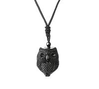 Générique Collier Avec Pendentif en Cristal Naturel Et Hibou Punk, Pendentif en Obsidienne Avec Chaîne Réglable, Amulette Ras Du Cou en Pierres Précieuses Polies, Cadeau pour Homme Et Femme
