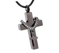 Générique Collier avec Pendentif en Forme d ' urne à Double Croix en Acier Inoxydable pour Porte-Cendres d ' Animaux de Compagnie, Bijoux Souvenirs pour Chiens et Chats, médaillons croisés