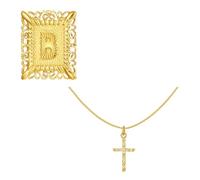 Générique Collier avec pendentif en forme de crucifix carré avec breloque initiale pour, chaîne en cuivre, convient pour un usage décontracté ou en soirée