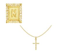 Générique Collier avec pendentif en forme de crucifix carré avec breloque initiale pour, chaîne en cuivre, convient pour un usage décontracté ou en soirée