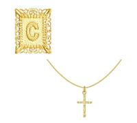 Générique Collier avec pendentif en forme de crucifix carré avec breloque initiale pour, chaîne en cuivre, convient pour un usage décontracté ou en soirée