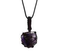 Générique Collier avec Pendentif En Forme De Cœur En Cristal De Naturelle pour Femmes et Hommes, Pierre D'Améthyste avec Pendentif En Corde Tissée À La Main, Bijou Chakra, Cadeau pour Ami