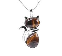 Générique Collier Avec Pendentif en Pierre Naturelle en Forme de Chat, Pendentif en Pierre Précieuse Véritable Avec Chaîne en Argent, Collier en Pierre Précieuse pour Femmes Et Hommes, Œil de Tigre