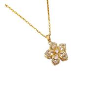 Générique Collier avec pendentif en Zircon cubique, magnifique fleur rotative, pour elle, accessoire de chaîne de clavicule en métal, pierre scintillante