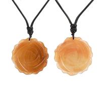 Générique Collier Avec Pendentif Fleur en Cristal Sculpté, Pendentif Énergie Rose Rouge Avec Cordon Réglable, Ras Du Cou Fleur, Bijoux Fantaisie pour Femmes Et Hommes, Jade Orange, 2 Pièces