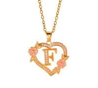 Générique Collier avec pendentif initial floral romantique, chaîne en laiton, breloque en forme de cœur, bijoux tendance, léger et élégant pour