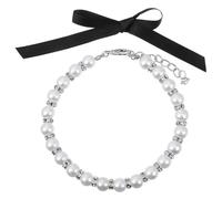 Générique Collier Bijou pour Chat en Perles D'imitation Blanc Fermoir Réglable et Nœud Assorti pour Mariage ou Fête du W nd