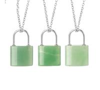 Générique Collier Cadenas 3 Pièces Pour Femmes Et Hommes | Pendentif En Cristaux Naturels Avec Chaîne En Argent Amulette Punk Bijoux De Yoga Cadeaux En Aventurine