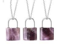 Générique Collier Cadenas 3 Pièces Pour Femmes Et Hommes | Pendentif En Cristaux Naturels Avec Chaîne En Argent Amulette Punk Bijoux De Yoga Cadeaux En Améthyste