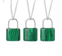 Générique Collier Cadenas Pour Femmes Et Hommes | Pendentif En Cristaux Naturels Avec Chaîne En Argent Amulette Punk Bijoux De Yoga Cadeaux 1 Pièce Malachite