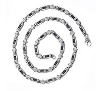 Générique Collier Chaîne À Maillons for Femmes et Hommes, Motif d'herbe Tang avec Incrustation de Zircon, Collier Commun en Bambou, Argent Sterling 925 Massif(Blue65cm)