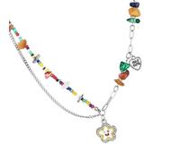 Générique Collier chaîne de perles à breloques multicolores, polyvalent pour les fêtes de travail, pendentif en alliage multicolore, mode quotidienne