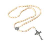 Générique Collier chapelet design d ' inspiration européenne, perles en bois faites à la main, pendentif de 8 mm, 10 mm et 5, 2 cm pour diverses occasions, pendentif croix