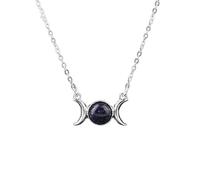 Générique Collier Clavicule Croissant pour Femmes Filles|Pendentif Soleil Lune en Cristal Naturel Chork Avec Chaîne en Argent Perle de Pierre Précieuse Amulette Charme pour Hommes Sable Bleu