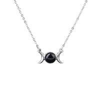 Générique Collier Clavicule Croissant pour Femmes Filles|Pendentif Soleil Lune en Cristal Naturel Chork Avec Chaîne en Argent Perle de Pierre Précieuse Amulette Charme pour Hommes Onyx Noir