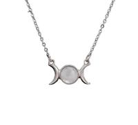 Générique Collier Clavicule Croissant pour Femmes Filles|Pendentif Soleil Lune en Cristal Naturel Chork Avec Chaîne en Argent Perle de Pierre Précieuse Amulette Breloque pour Hommes Cristal Blanc
