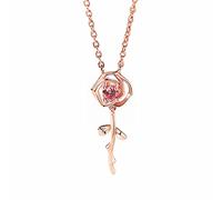 Générique Collier Couple Pendentif Design Délicat Zircon Pendentif Collier Or Rose Plaqué Charmes Rose Frais Doux Clavicule Chaîne Mode Fleur (One Size)