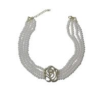 Générique Collier Couple Saint Valentin Collier de perles à fleurs creuses de style français pour femme, chaîne clavicule rétro exquise (White, 12x9x2cm)