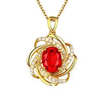 Générique Collier Couple Saint Valentin Collier pendentif mode femme argent citrine pendentif fleur pleine (Red, 2. 7cm)