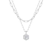 Générique Collier Couple Saint Valentin Dainty Silver Initial Necklaces For Women Silver Necklaces For Women A Z 26 Alphabet Initial Teen Girls Jewelry (P, 50cm)