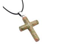 Générique Collier Croix En Cristal De Guérison pour Femmes Hommes Pendentif En Cristal Chaîne Pierre Précieuse Naturelle Cordon En Cuir Réglable Chaîne De Corde Bijoux Reiki Cadeau Collier Vert Fleur