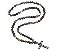Générique Collier Croix En Pierre Naturelle, Perles D'Hématite, Chaîne En Pierre Précieuse Naturelle, Bijou Fait Main En Cristal De Guérison Pour La Prière Et La Méditation.