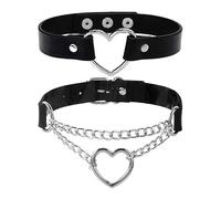 Générique Collier Cœur en Cuir 2 Pièces - Chaîne Punk Ras de Cou Réglable