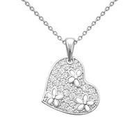 Générique Collier CŒUR FLEURI Femme Argent 925 Rhodié et Zirconiums - Pendentif Fleur 16mm - Chaîne 50cm - Bijou Poinçonné - Cadeau Anniversaire Noël Saint-Valentin - Longueur Confort