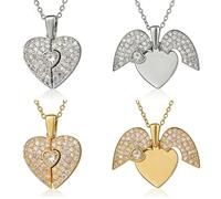 Générique Collier Cœur Ouvrant en Acier Titane, Pendentif Ailes d'Ange Secret avec Cristaux Brillants, Chaîne de Clavicule Dorée ou Argentée, Bijou Romantique pour Femme (Or et argent)