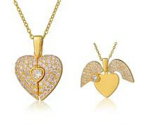 Générique Collier Cœur Ouvrant en Acier Titane, Pendentif Ailes d'Ange Secret avec Cristaux Brillants, Chaîne de Clavicule Dorée ou Argentée, Bijou Romantique pour Femme (or)