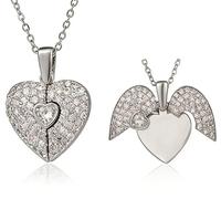 Générique Collier Cœur Ouvrant en Acier Titane, Pendentif Ailes d'Ange Secret avec Cristaux Brillants, Chaîne de Clavicule Dorée ou Argentée, Bijou Romantique pour Femme (argent)