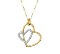 Générique Collier CŒURS Femme Plaqué Or 18 Carats et Zirconiums - Pendentif Double Cœur Entrelacé 30mm - Chaîne 45cm - Bijou Poinçonné - Cadeau Romantique Anniversaire Noël - Taille Standard