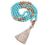 Générique Collier de 108 Perles de Prière Mala 8 Mm pour Homme Et Femme|Bracelet de Méditation Turquoise Avec Pompon,Amulette,Bijoux Cadeaux,Image en Agate