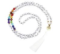 Générique Collier De 108 Perles De Prière Mala Nouées À La Main, Long Pompon Coloré, Collier De Méditation En Cristal De Guérison Avec Pendentif Arbre De Vie Pour Hommes Et Femmes, Howlite