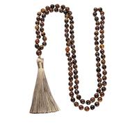 Générique Collier de 108 Perles de Prière Mala pour Femmes Et Hommes|Collier Pull en Cristal Œil de Tigre de 8 Mm Avec Pompon,Bracelet Amulette,Bijoux Cadeaux Œil de Tigre