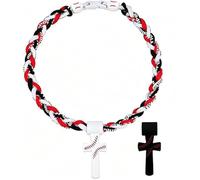 Générique Collier de Baseball Tornado à Trois Cordes avec Croix, Collier de Sport Tressé à Trois Brins, Hypoallergénique Cadeau de Baseball et Softball pour Hommes (Red)