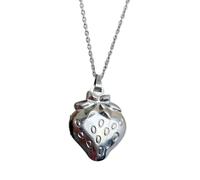 Générique Collier de bijoux à breloque fraise avec ton argent poli | Chaîne en alliage de 45 cm pour des looks décontractés et un accessoire facile à habiller