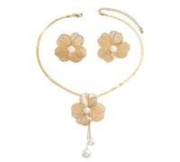 Générique Collier de fleurs d'or et boucle d'oreille ensemble, ensemble de bijoux avec grand collier de fleurs pour les femmes, adapté pour les mariages, les fêtes et autres rassemblements