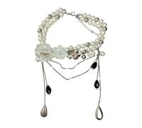 Générique Collier de fleurs en perles d ' inspiration vintage tendance avec détail de frange pendante, chaîne de 30 cm, chaîne de clavicule, bijoux de fête, accessoire d ' exposition d ' art