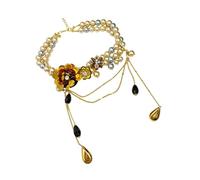 Générique Collier de fleurs en perles d ' inspiration vintage tendance avec détail de frange pendante, chaîne de 30 cm, chaîne de clavicule, bijoux de fête, accessoire d ' exposition d ' art