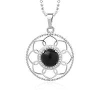 Générique Collier de Fleurs Tendance pour Femmes et Hommes|Breloque en Cristal Naturel en Forme de Donut,Perle Ronde en Pierre Précieuse,Amulette de Méditation,Bijoux Cadeaux pour Filles,Agate Noire