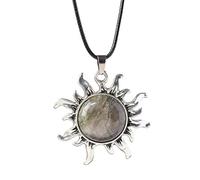 Générique Collier De Guérison En Cristal Pour Femmes Et Hommes, Pendentif Soleil Avec Pierre Précieuse Naturelle Et Cordon De Cire Réglable, Collier Énergétique, Bijoux Cadeau En Labradorite