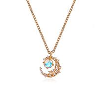 Générique Collier de lune céleste en or délicat avec pierre de lune et cristaux d'étoiles, bijoux pendentifs de croissant pour les femmes, cadeau de collier sorcière gothique Halloween