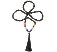 Générique Collier De Méditation 108 Perles Mala 7 Chakras 8 Mm, Chapelet De Prière Pour Femmes Et Hommes, Collier En Pierre De Lave Avec Pompon Noué, Breloque, Bijoux Cadeau, Frange Noire