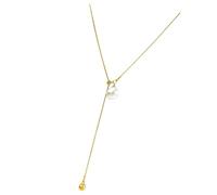 Générique Collier de mode - Chaîne de pull tendance pour femmes de 70 cm de long avec chaîne de tirage dorée et collier pendentif en perles