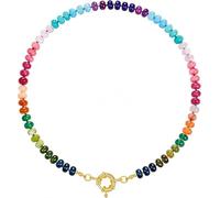 Générique Collier de perles colorées pour femme de 6 mm en cristal naturel arc-en-ciel multicolore avec fermoir doré réglable, coffret cadeau avec boîte et pochette