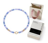 Générique Collier de perles colorées pour femme de 6 mm en cristal naturel arc-en-ciel multicolore avec fermoir doré réglable, coffret cadeau avec boîte et pochette