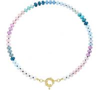 Générique Collier de perles colorées pour femme de 6 mm en cristal naturel arc-en-ciel multicolore avec fermoir doré réglable, coffret cadeau avec boîte et pochette